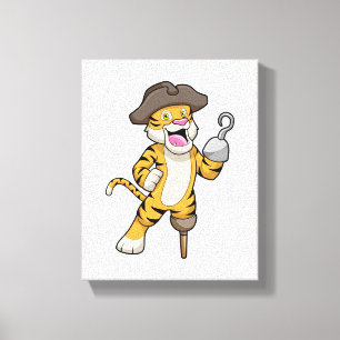 Tiger als Pirate mit Holzbein und Hooker Hand Leinwanddruck