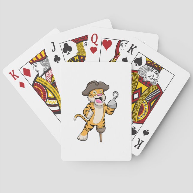 Tiger als Pirate mit Holzbein und Hooker Hand Spielkarten (Rückseite)