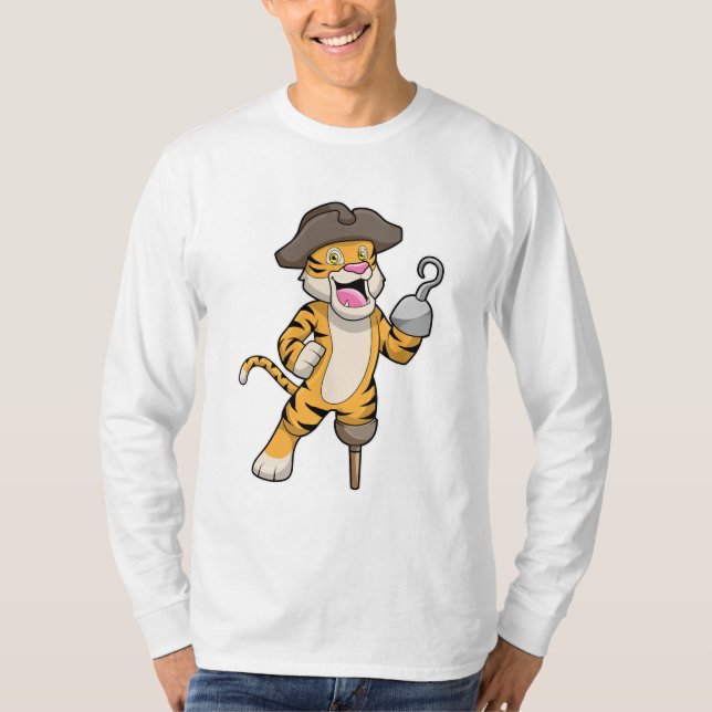 Tiger als Pirate mit Holzbein und Hooker Hand T-Shirt (Vorderseite)