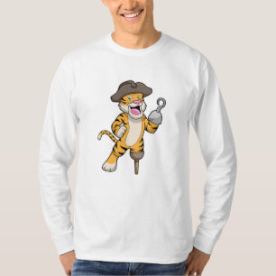 Tiger als Pirate mit Holzbein und Hooker Hand T-Shirt