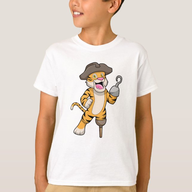 Tiger als Pirate mit Holzbein und Hooker Hand T-Shirt (Vorderseite)