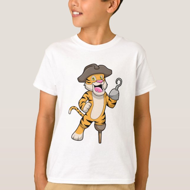 Tiger als Pirate mit Holzbein und Hooker Hand T-Shirt (Vorderseite)