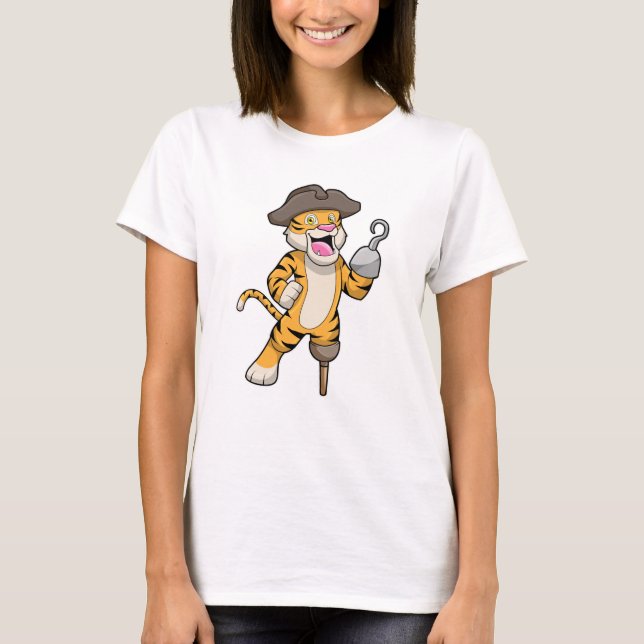 Tiger als Pirate mit Holzbein und Hooker Hand T-Shirt (Vorderseite)