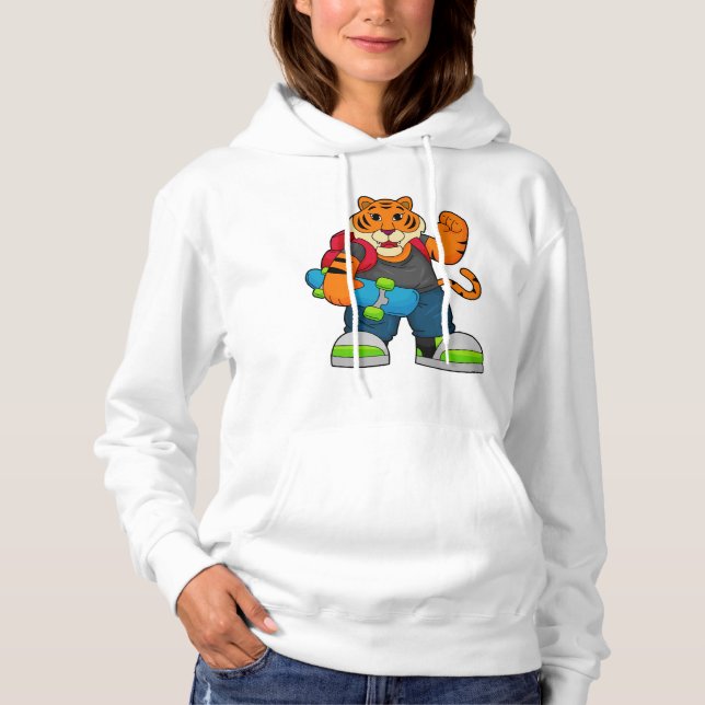 Tiger als Skater mit Skateboard Hoodie (Vorderseite)