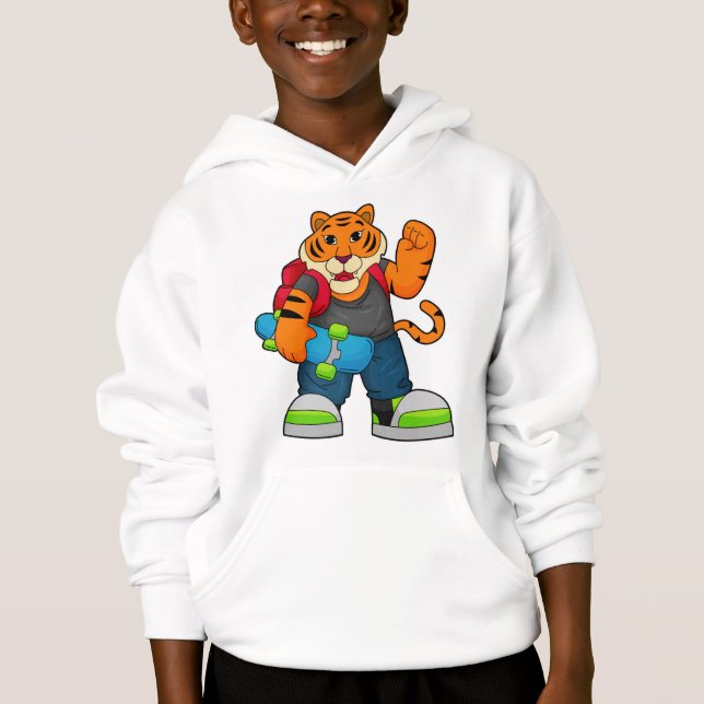 Tiger als Skater mit Skateboard Hoodie (Vorderseite)