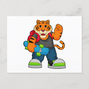 Tiger als Skater mit Skateboard Postkarte