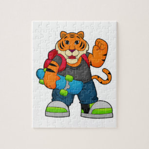 Tiger als Skater mit Skateboard Puzzle