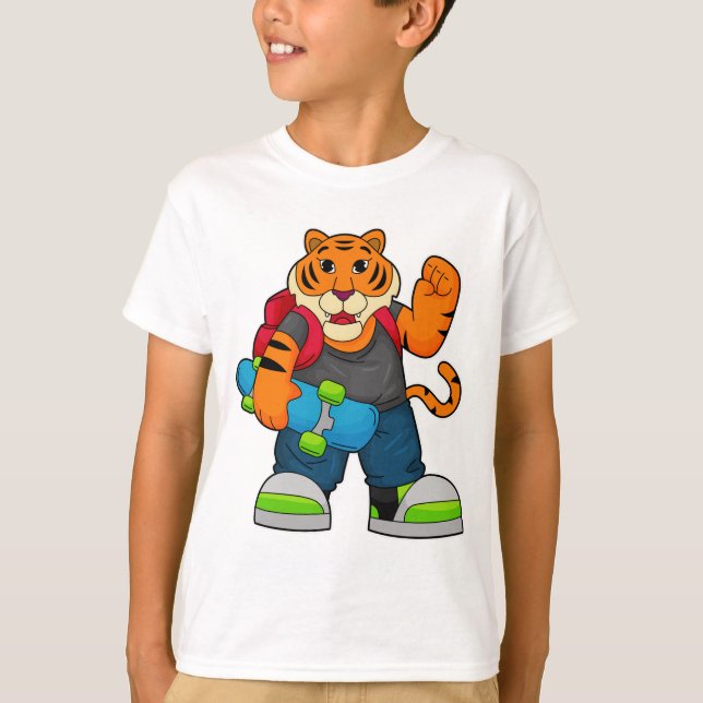 Tiger als Skater mit Skateboard T-Shirt (Vorderseite)