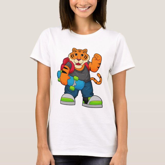 Tiger als Skater mit Skateboard T-Shirt (Vorderseite)