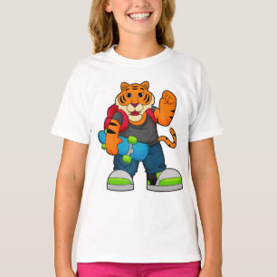 Tiger als Skater mit Skateboard T-Shirt