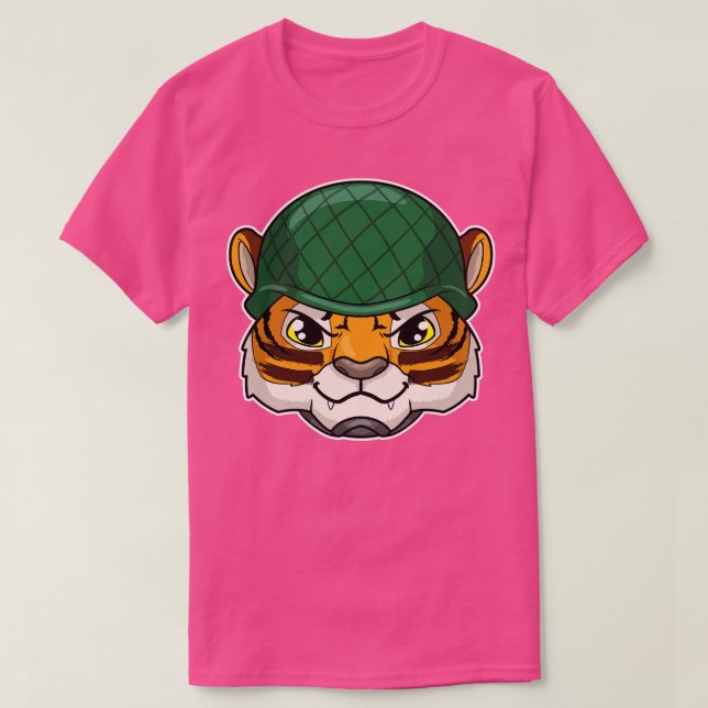 Tiger als Soldat mit Helmet T-Shirt (Design vorne)