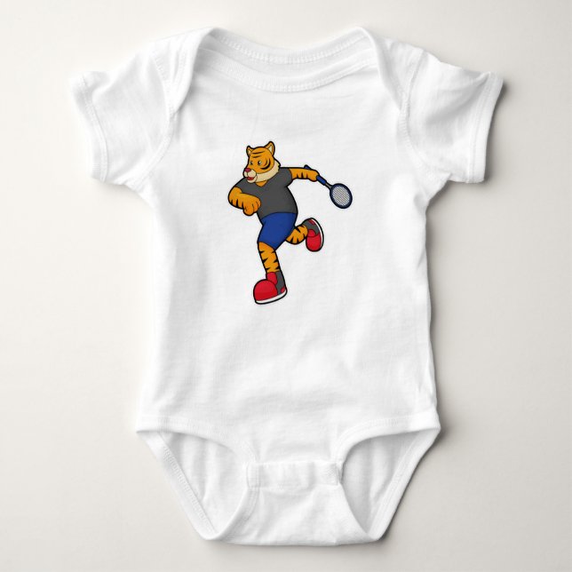 Tiger als Tennisspieler mit Tennisschläger Baby Strampler (Vorderseite)