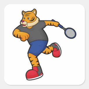 Tiger als Tennisspieler mit Tennisschläger Quadratischer Aufkleber
