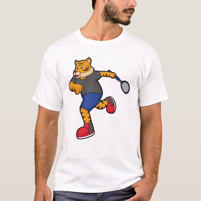 Tiger als Tennisspieler mit Tennisschläger T-Shirt (Vorderseite)