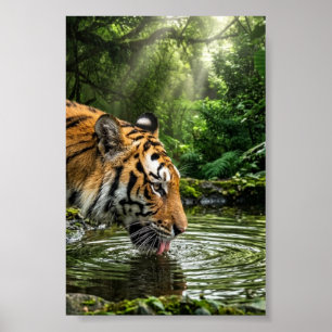 Tiger am Jungle Pool Wildlife Matte Wandposter Poster