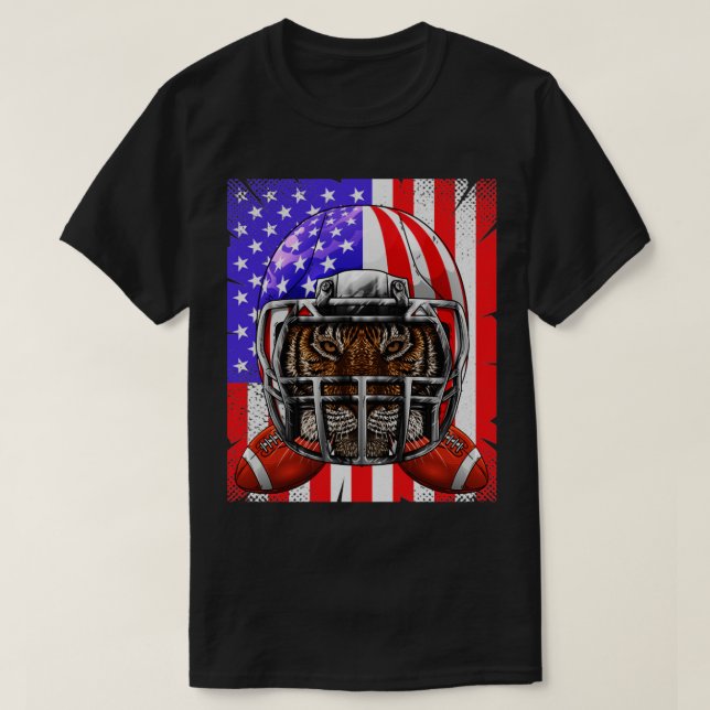 Tiger American Football USA Flag Merica Animal Foo T-Shirt (Design vorne)