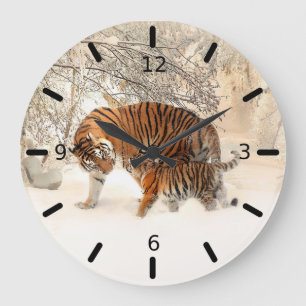 Tiger And Cub Große Wanduhr