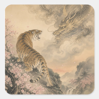 tiger and doragon quadratischer aufkleber