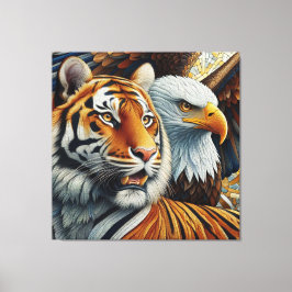 TIGER AND EAGLE, REALISTIC AND MOSAIC STYLE LEINWANDDRUCK