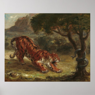Tiger and Snake - Eugène Delacroix Kunst, Dichtung Poster
