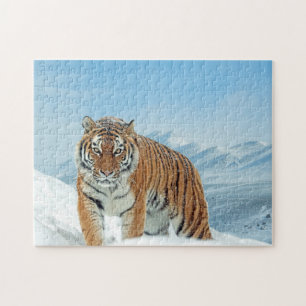 Tiger Animal Foto Snow Trendy Winter Mountains Puzzle