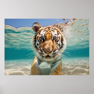 Tiger Animal Fun Nature Playing Water Poster