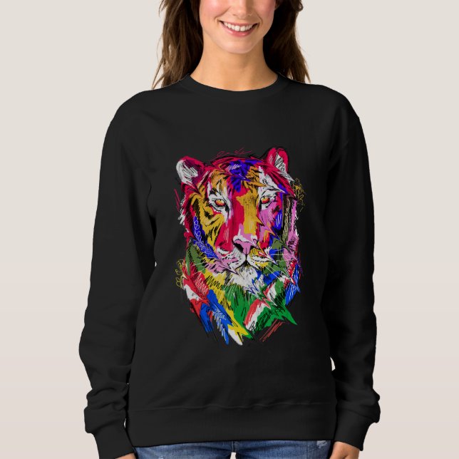 Tiger animal motif, colourful animal print art sweatshirt (Vorderseite)