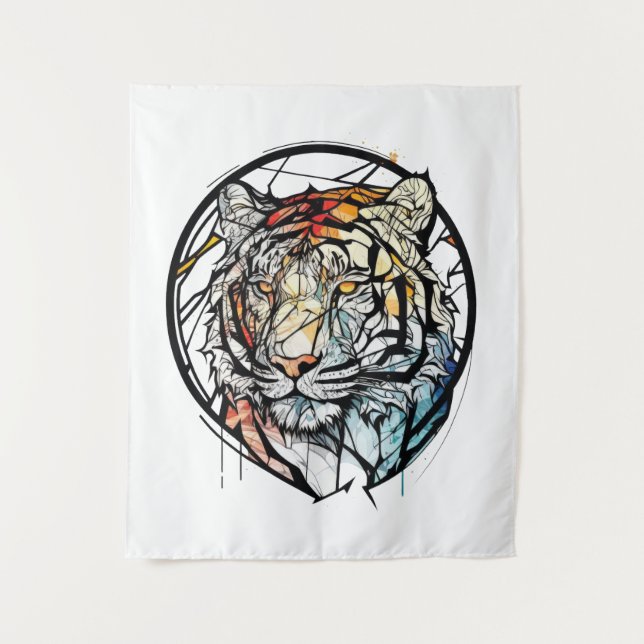 Tiger Animal Portrait Gestaltetes Glas frei von Wi Wandteppich (Vorderseite)