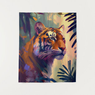 Tiger Animal Portrait Painting Wildlife Outdoor Wandteppich