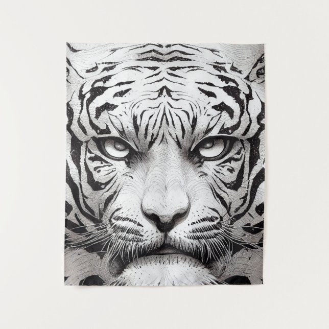Tiger Animal Wild Nature Illustration Line Epic Wandteppich (Vorderseite)