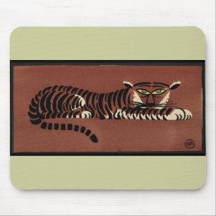 Tiger - Antike, farbenfrohe Buchillustration Mousepad