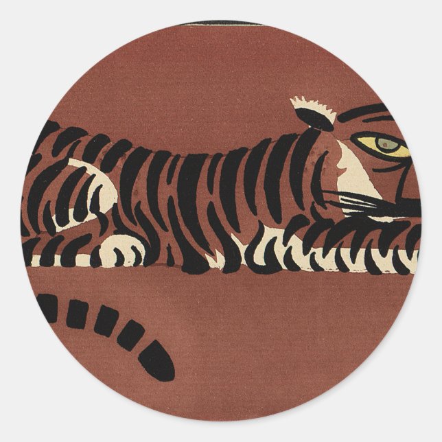 Tiger - Antike, farbenfrohe Buchillustration Runder Aufkleber (Vorderseite)