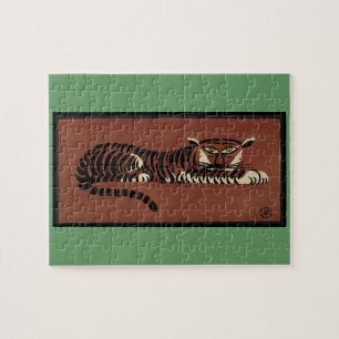 Tiger - Antiquarische, farbenfrohe Buchillustratio Puzzle