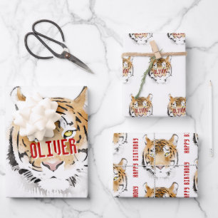 Tiger Aquarell Tier Happy Birthday  Geschenkpapier Set