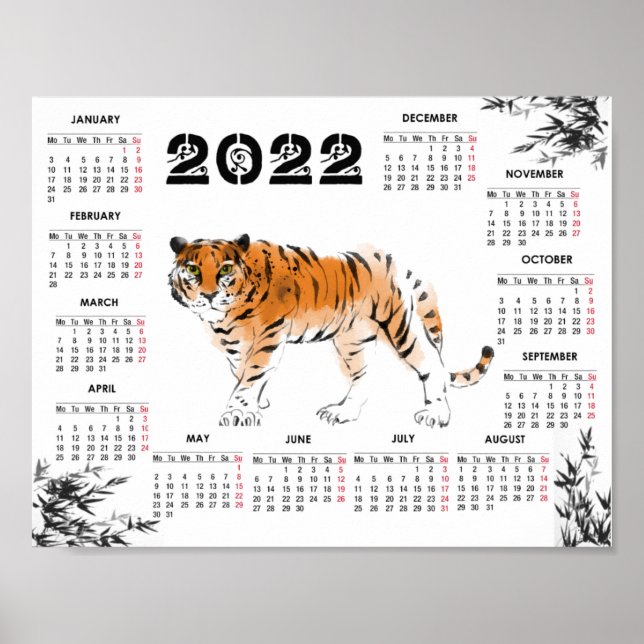Tiger Aquarellkalender 2022 Poster (Vorne)