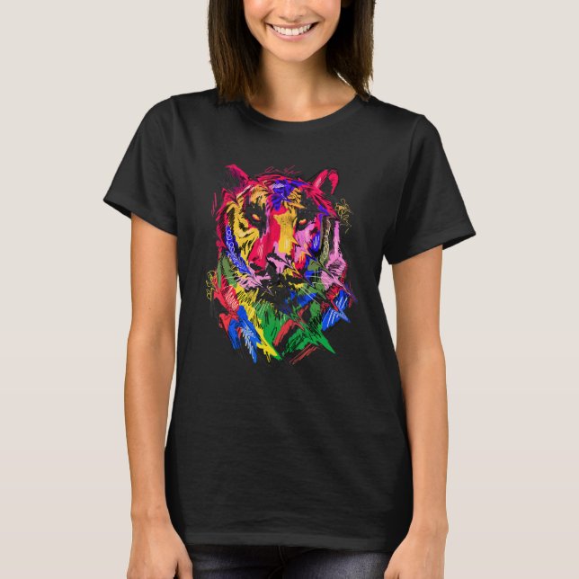 Tiger Art Animal Lovers Colourful T-Shirt (Vorderseite)