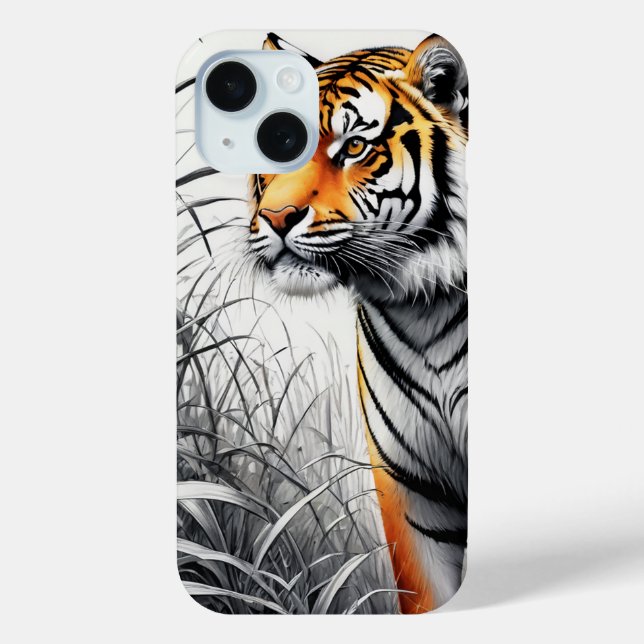 Tiger Art Farbe teilweise Schwarz-weiß Zeichnend Case-Mate iPhone Hülle (Rückseite)