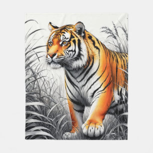 Tiger Art Farbe teilweise Schwarz-weiß Zeichnend Fleecedecke