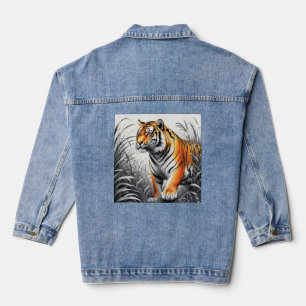 Tiger Art Farbe teilweise Schwarz-weiß Zeichnend Jeansjacke