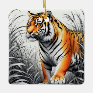 Tiger Art Farbe teilweise Schwarz-weiß Zeichnend Keramikornament
