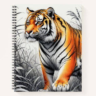 Tiger Art Farbe teilweise Schwarz-weiß Zeichnend Notizbuch