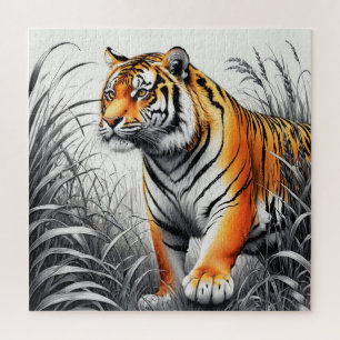 Tiger Art Farbe teilweise Schwarz-weiß Zeichnend Puzzle