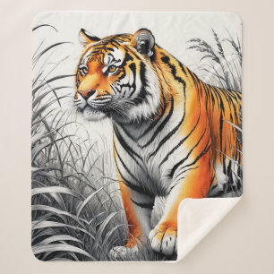 Tiger Art Farbe teilweise Schwarz-weiß Zeichnend Sherpadecke