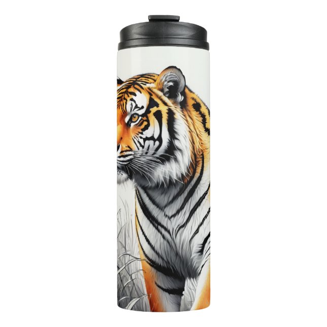 Tiger Art Farbe teilweise Schwarz-weiß Zeichnend Thermosbecher (Vorderseite)