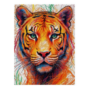 Tiger Art Print, Abstrakt Tiger Head Poster