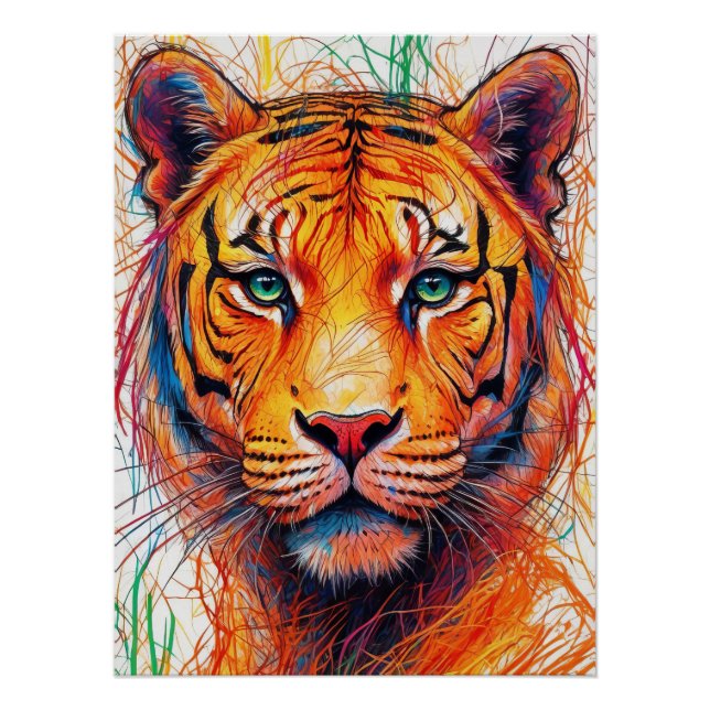 Tiger Art Print, Abstrakt Tiger Head Poster (Vorderseite)