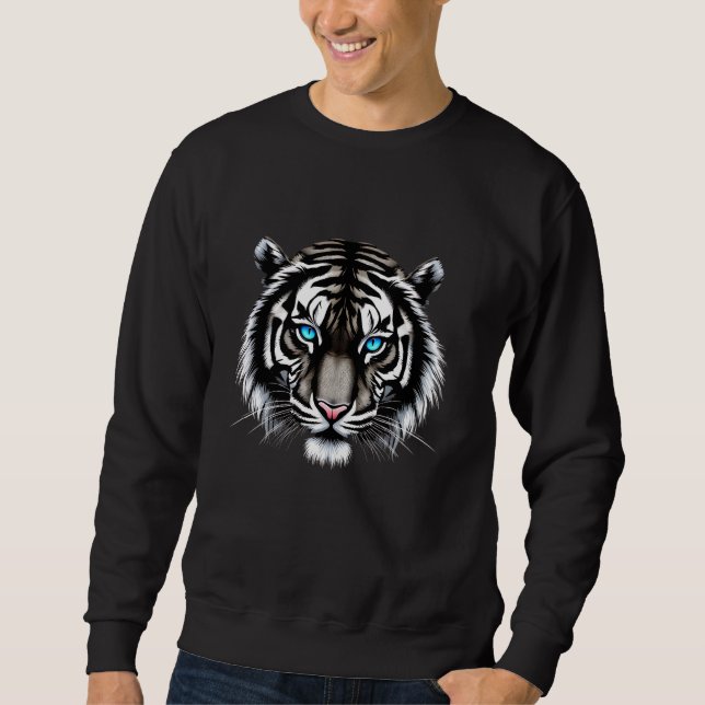 Tiger Artwork Blue Eyes Wild Animal Predator Cat Sweatshirt (Vorderseite)