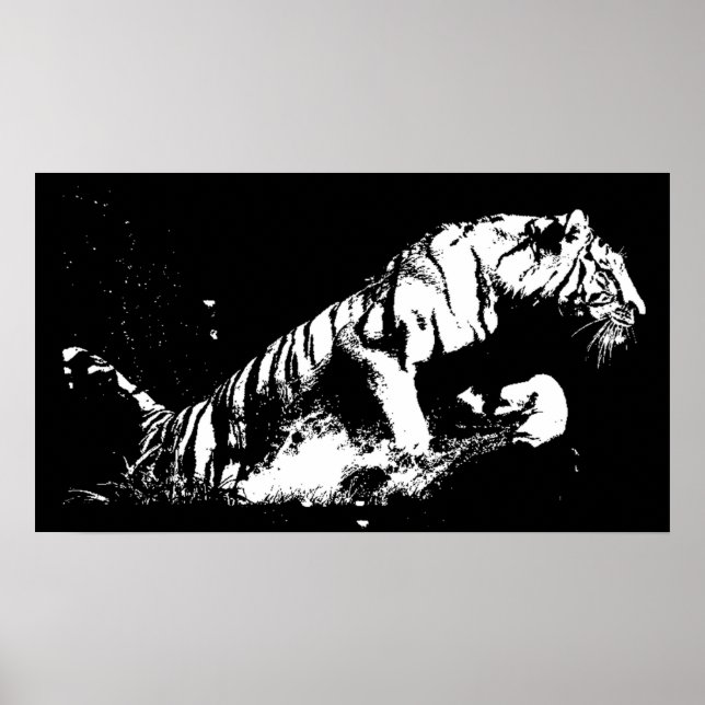 Tiger Attacken Poster Print - Tiger Black & White (Vorne)