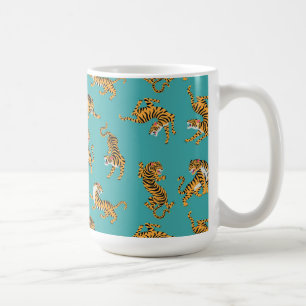 Tiger auf Aquamarinem Muster Kaffeetasse