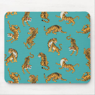Tiger auf Aquamarinem Muster Mousepad